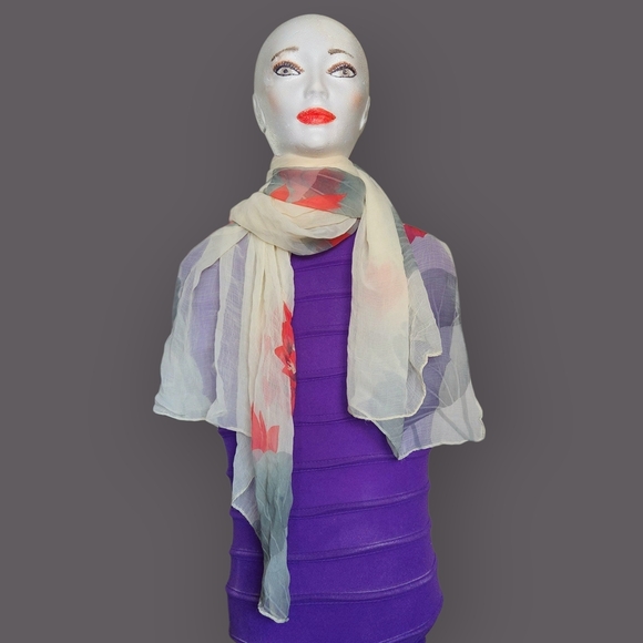 Floral Cream and Red Scarf - Picture 3 of 10